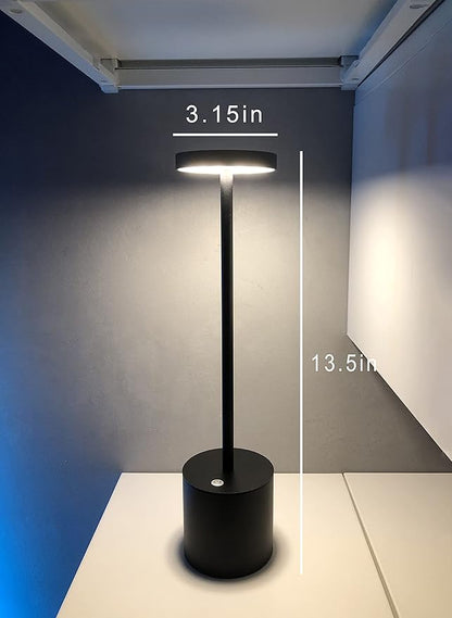 Cordless Table Lamp, Rechargeable LED Battery 6000mAh Metal USB Portable Powered Desk Lamp, 3 Levels Brightness Light for Restaurants Outdoor (13.25in Black) - LeafyLoom