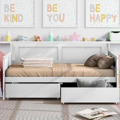 Twin Daybed with 2 Storage Drawers,Pinewood Twin Size Daybed Frame with Solid Guardrail,Dual-Use Sofa Daybed for Boys/Girls/Teens Bedroom, Easy to Assemble, No Box Spring Needed,White - LeafyLoom