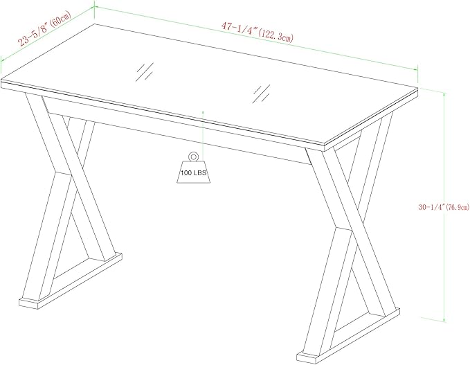 Walker Edison Lawrence Urban Industrial X Leg Glass Top Computer Desk, 48 Inch, White - LeafyLoom