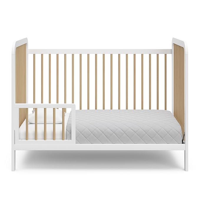 Storkcraft Pasadena 3-in-1 Convertible Crib (White with Driftwood) – GREENGUARD Gold Certified, Converts to Daybed and Toddler Bed, Fits Standard Full-Size Crib Mattress, Adjustable Mattress Height - LeafyLoom