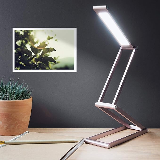 kwmobile Foldable LED Desk Lamp - Folding Portable USB Table Light with 3 Brightness Settings - for Home, Reading, Studying, Work, Travel - Rose Gold - LeafyLoom