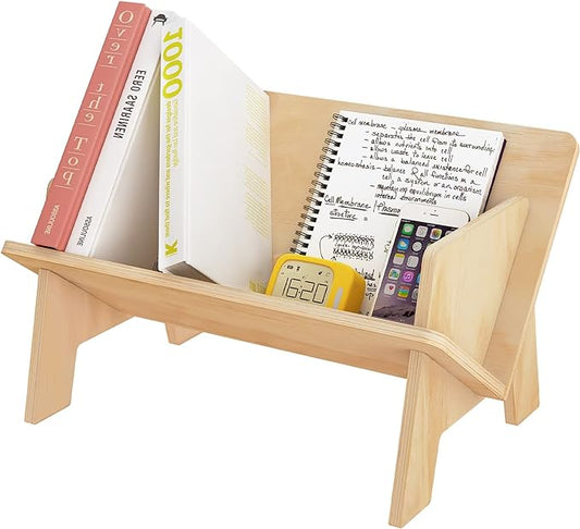 Wooden Tabletop Bookshelf Titled Desktop Bookshelf Cookbook Shelf,Small Bookcases for Magazine Books CDs,Book Rack Desk Book Organizer in Living Room/Office/Bedroom (Burlywood) - LeafyLoom