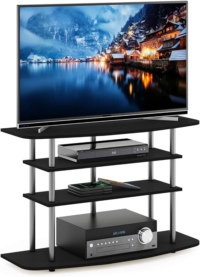 Furinno Frans Turn-N-Tube TV Stand for TV Size up to 43 Inch, 4-Tier, Black Oak - LeafyLoom