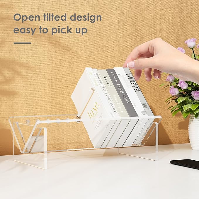 Acrylic Desk Bookshelf,Small Desktop Bookcases Clear Book Shelf Organizer for Home Office School,Book Stand Display Rack for CDs Magazines Books - LeafyLoom