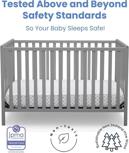 Delta Children Heartland 4-in-1 Convertible Crib Infant Changing Table with Pad + Serta Perfect Start Crib Mattress, Grey - LeafyLoom