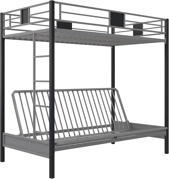 DHP Silver Screen Metal Bunk Bed with Ladder, Black, Twin - LeafyLoom