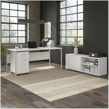 Bush Business Furniture Hybrid 72W x 30D Computer Table Desk with Metal Legs in White - LeafyLoom