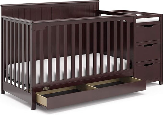 Graco Hadley 5-in-1 Convertible Crib and Changer with Drawer (Espresso) – GREENGUARD Gold Certified, Crib and Changing Table Combo with Drawer, Includes Baby Changing Pad, Converts to Full-Size Bed - LeafyLoom