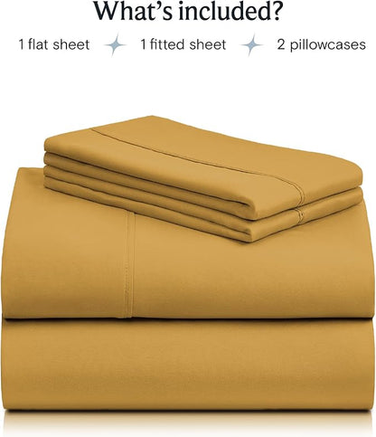 LuxClub Twin Sheets - Soft Twin Bed Sheets for Boys and Girls, 4 PC Deep Pockets 18" Eco Friendly Wrinkle Free Kids Fitted Sheets Machine Washable Hotel Bedding Silky Soft- Medallion Gold Twin - LeafyLoom