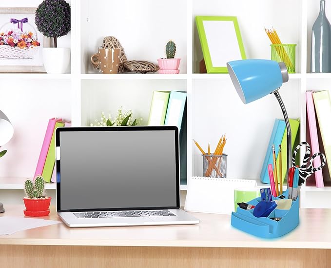 Simple Designs LD1002-BLU Gooseneck Organizer Desk Lamp with iPad Tablet Stand Book Holder, Blue - LeafyLoom