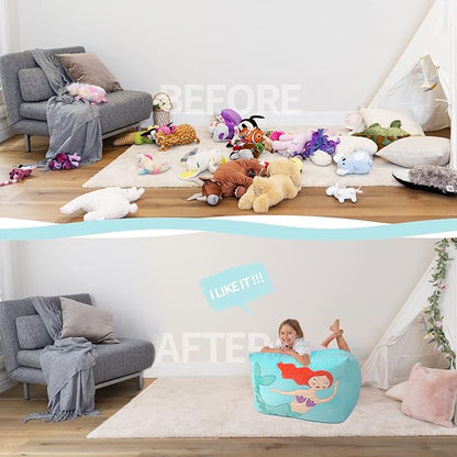 Aubliss Unicorn Stuffed Animal Storage Bean Bag Chair for Kids, Velvet Extra Soft Beanbag Chairs Cover, X-Large Stuffable Zipper Bean Bag for Organizing Plush Toys Girls Bedroom Decor,Cyan - LeafyLoom