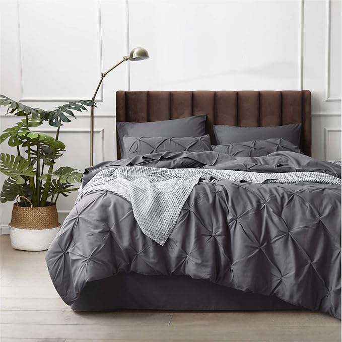 Bedsure Full Size Comforter Sets - Bedding Sets Full 7 Pieces, Bed in a Bag Dark Grey Bed Sets with Comforter, Sheets, Pillowcases & Shams, Adult & Kids Bedding - LeafyLoom