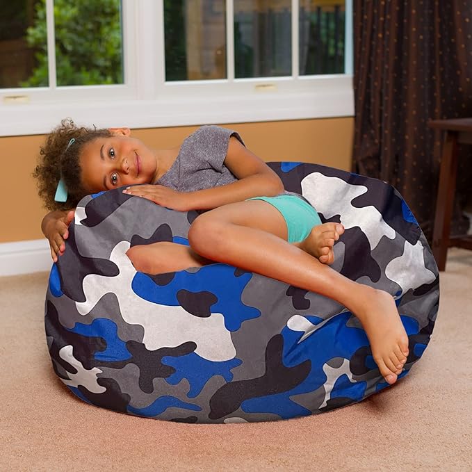 Posh Creations Bean Bag Chair for Kids, Teens, and Adults Includes Removable and Machine Washable Cover, Soft Nylon - Camo Blue and Brown, 38in - Large - LeafyLoom