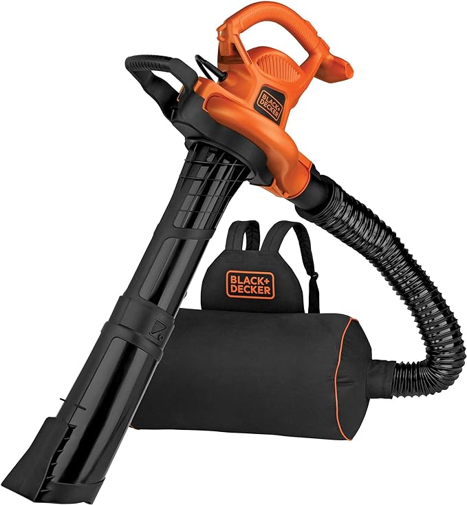 BLACK+DECKER Electric Leaf Blower, Leaf Vacuum and Mulcher 3 in 1, 250 mph Airflow, 400 cfm Delivery Power, Reusable Bag Included, Corded (BEBL7000) - LeafyLoom