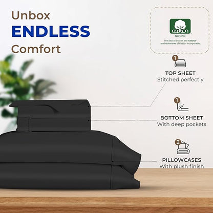 THREAD SPREAD 100% Egyptian Cotton Sheets California King Size - 600 Thread Count 4 PC Luxury Sheets Cal King Size, Soft, Cooling Hotel Luxury Bed Sheets & Pillowcases, Fits Mattress upto 18" - Black - LeafyLoom