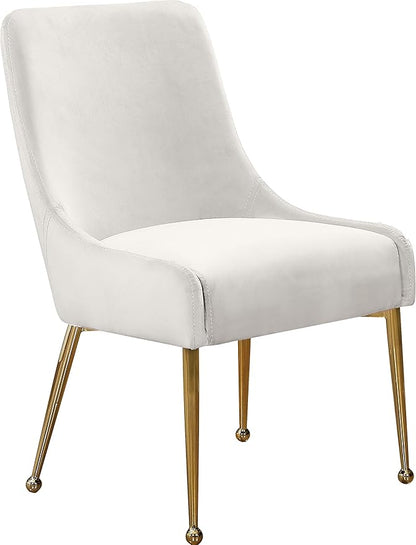 Meridian Furniture Owen Collection Modern | Contemporary Velvet Upholstered Dining Chair with Polished Gold Legs, Set of 2, 24" W x 21" D x 34.5" H, Cream - LeafyLoom