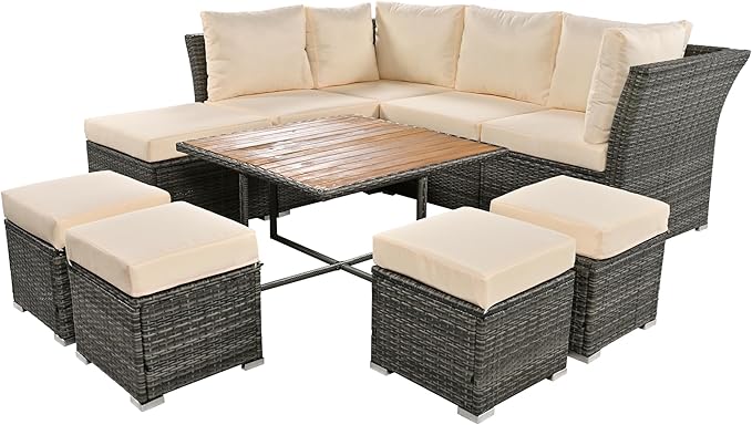 9 Pieces Outdoor Furniture All Weather Patio Sectional Sofa PE Wicker Modular Conversation Sets with Coffee Table and Storage Ottoman, Onesize, Ze-Grey - LeafyLoom