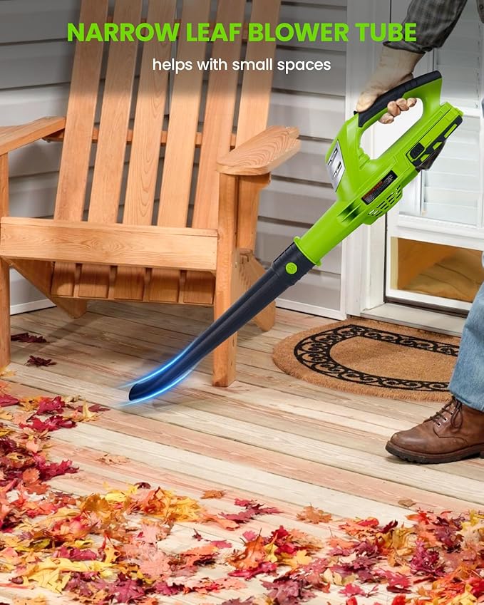 HARDELL 18V Cordless Leaf Blower, Battery Powered Leaf Blower for Lawn Care, Electric Mini Leaf Blower, 130MPH/98CFM, Bright Green (Battery & Charger Included) - LeafyLoom