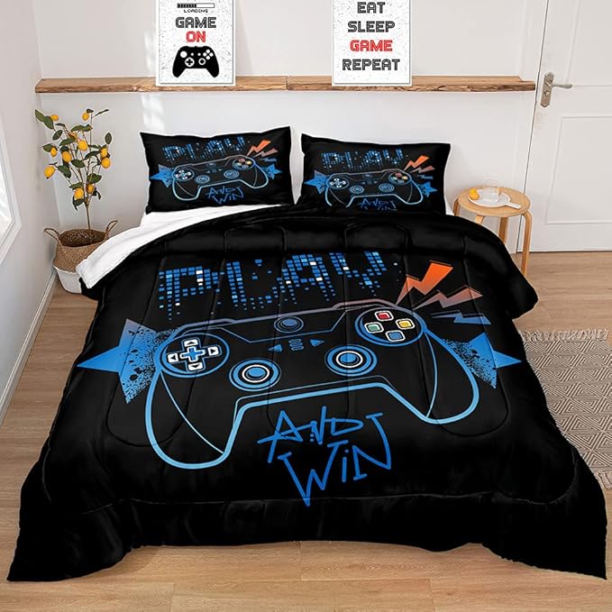 Gaming Comforter for Boys Teen,Game Contoller Bedding Set for Boys Kids,Down Alternative Comforter for All Season,Gamer Home Decor for Boys Comforter Set (Comforter-Game21, Full) - LeafyLoom