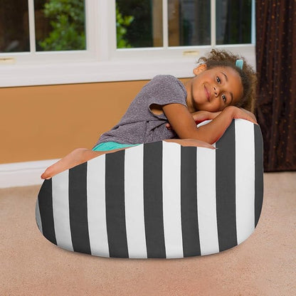 Posh Creations Bean Bag Chair for Kids, Teens, and Adults Includes Removable and Machine Washable Cover, Canvas Stripes Gray and White, 27in - Medium - LeafyLoom