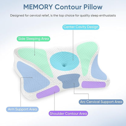 JHK Contour Neck Pillows for Neck Pain Relief, Ergonomic Cervical Neck Pillow, Memory Foam Orthopedic Bed Pillow for Side Back Stomach Sleeper, Cooling Pillow with Breathable Pillowcase, White - LeafyLoom