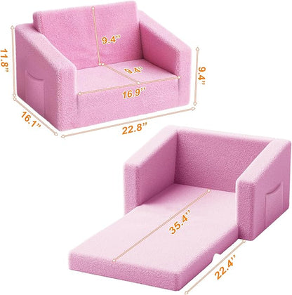 Kids Couch,2-in-1 Toddler Chairs for Girl,Kids Sofa with Storage,Comfortable Kids Sofa Bed,Fun Kids Lounge Chair,Toddler Furniture,Kids Playroom,Children'S Gifts (Pink) - LeafyLoom