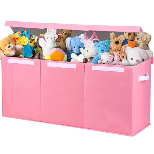 Fixwal Toy Storage Organizer for Girls - Extra Large Toddler Toy Box Kids Toy Chest, Collapsible Removable Divider for Nursery Playroom Bedroom Closet, 36"x12.6"x16" (Pink) - LeafyLoom