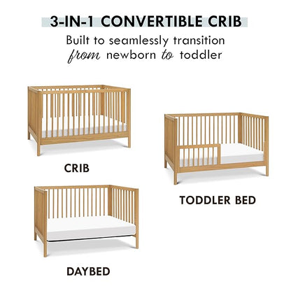 DaVinci Birdie 3-in-1 Convertible Crib, Honey, Easy Assemble, Greenguard Gold Certified - LeafyLoom