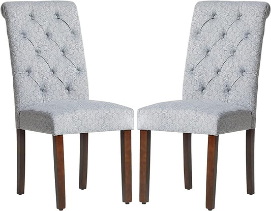 COLAMY Button Tufted Dining Chairs Set of 2, Parsons Upholstered Fabric Dining Room Chairs Kitchen Chairs with Wood Legs and Padded Seat, Blue Bubble - LeafyLoom