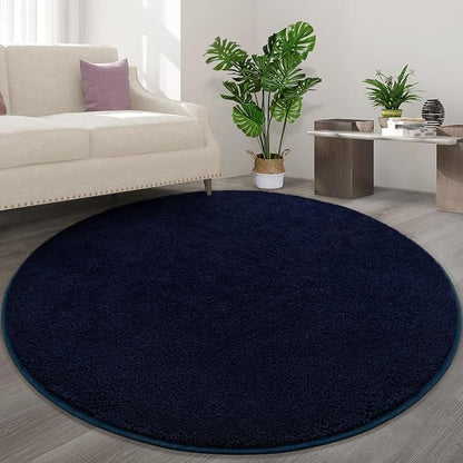 Round Area Rugs for Bedroom Living Room, 4x4 Navy Blue Super Soft Comfy Thickened Memory-Foam Indoor Circle Carpets, Modern Aesthetic Minimalist Carpet for Boys Girls Adults Nursery Home Décor - LeafyLoom