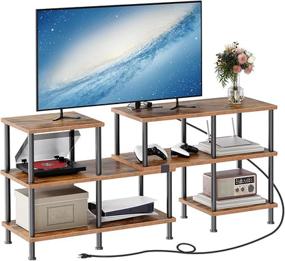 HOOBRO TV Stand, Deformable TV Stand with Power Outlets to 75 Inch, Modern Entertainment Center with Storage Shelves, Media TV Console Table for Living Room, Bedroom, Rustic Brown and Black BF15UDS01 - LeafyLoom