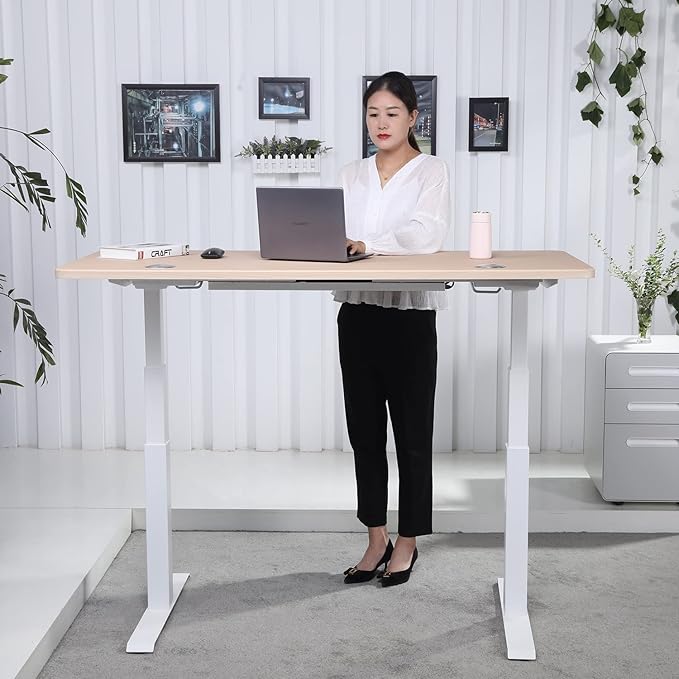 ApexDesk K Series 60" x 27" Electric Height Adjustable Standing Desk with LED Memory Controller (Light Oak) - LeafyLoom