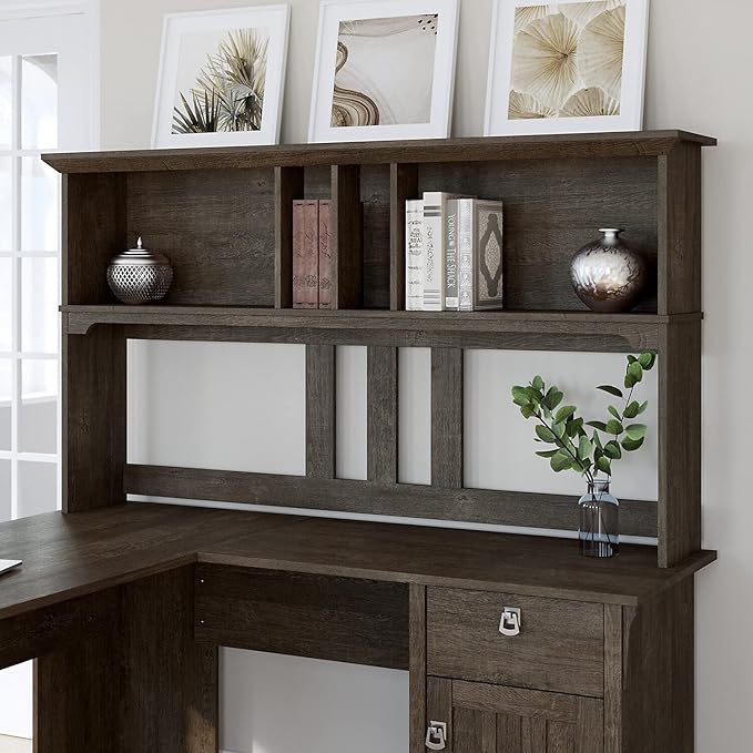 Bush Furniture Salinas Hutch, Desk Attachment with Shelf Storage for Home Office, 60W, Ash Brown - LeafyLoom