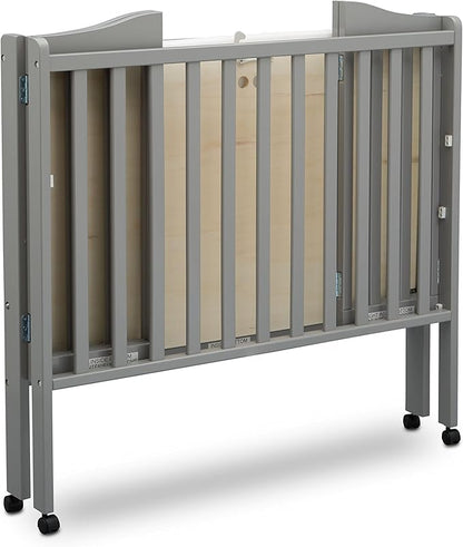 Delta Children Folding Portable Mini Baby Crib with 1.5-inch Mattress - Greenguard Gold Certified, Grey - LeafyLoom