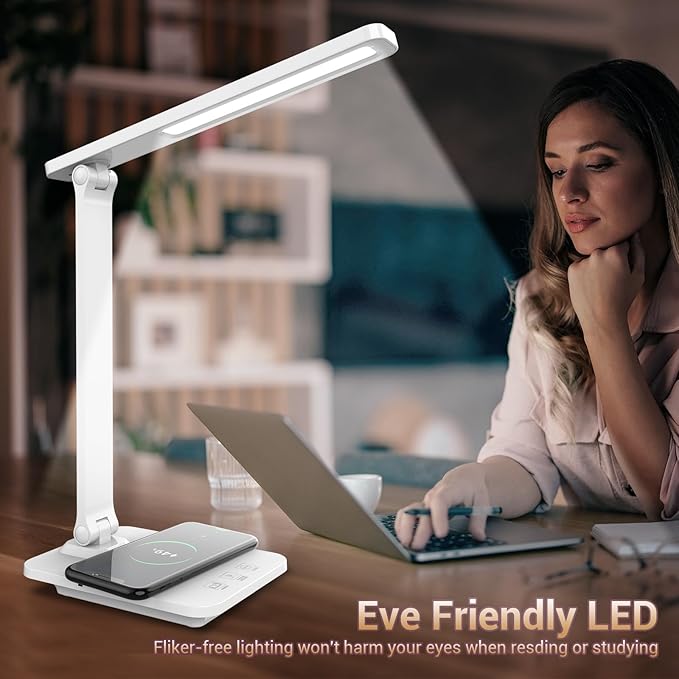 Cordless LED Desk Lamp for Home Office, 6000mAh Rechargeable Battery Operated Table Lamps,Eye-Caring Reading Lamp for Students, 3 Lighting Modes & Brightness Dimmer Light for Kids Study - LeafyLoom