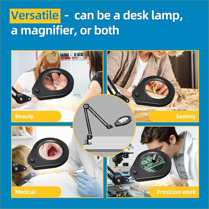 Magnifying Lamp, 10X Illuminated Magnifier Lamp with Internal Spring Swing Arm and Desk Edge Clamp - LeafyLoom