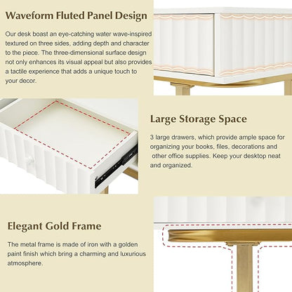 NicBex Laik-DW-00001-DX Desks, 48.26" W x 23.62" D x 30.7" H, Gold+White - LeafyLoom