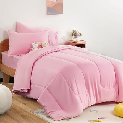 SLEEP ZONE Kids Twin Bedding Comforter Set - Super Cute & Soft Kids Bedding 5 Pieces Set with Comforter, Sheet, Pillowcase & Sham (Ballet Pink Color) - LeafyLoom