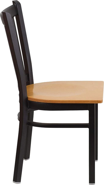 Flash Furniture 2 Pack HERCULES Series Black Vertical Back Metal Restaurant Chair - Natural Wood Seat - LeafyLoom