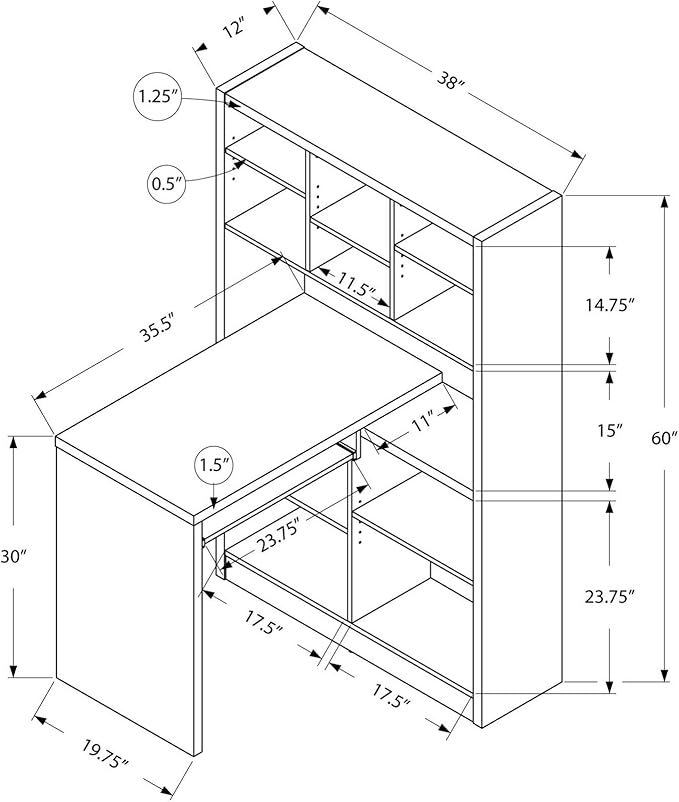 Monarch Specialties I Storage-Bookcase Left Or Right Set Up-Corner Desk with Multiple Adjustable Shelves, 60"L, Cappuccino - LeafyLoom