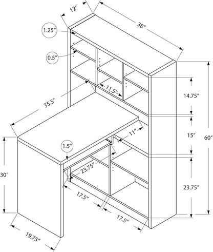 Monarch Specialties I Storage-Bookcase Left Or Right Set Up-Corner Desk with Multiple Adjustable Shelves, 60"L, Cappuccino - LeafyLoom