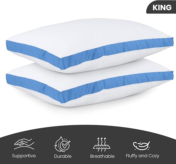 Utopia Bedding Bed Pillows for Sleeping King Size (Blue), Set of 2, Cooling Hotel Quality, Gusseted Pillow for Back, Stomach or Side Sleepers - LeafyLoom