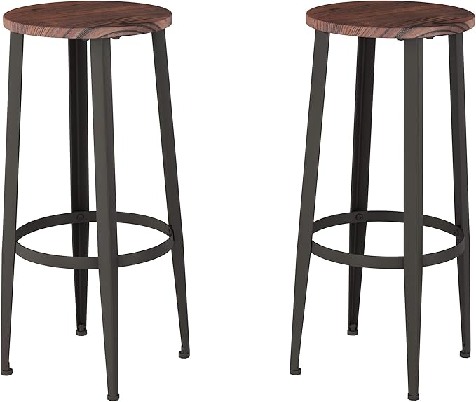 Home Lavish Bar Height Stools-Backless Kitchen or Dining Room Metal Base, Wood Seat- Modern Farmhouse Accent Furniture (Set of 2) - LeafyLoom