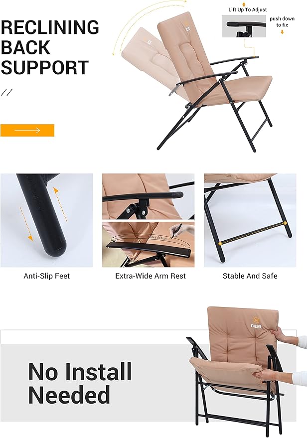 Nice C Outdoor Dining Sets, Patio Furniture Set, 8 Piece Set with Umbrella, Garden Outdoor Furniture Table Set with Tilted Removable Umbrella, Glass Table, and 6 Folding Chairs (Nude-3 Piece) - LeafyLoom