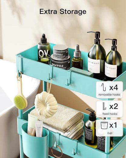 Pipishell Slim Storage Cart with Wheels, Bathroom Cart Organizer Bathroom Storage Small, Rolling Cart for Bathroom, Laundry Room, Kitchen, Narrow Space, Turquoise PIUC04TB - LeafyLoom