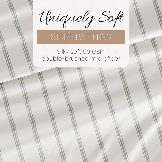 Linen Market 4 Piece Full Bedding Sheet Set (Light Gray Lines) - Sleep Better Than Ever with These Ultra-Soft & Cooling Bed Sheets for Your Full Size Bed - Deep Pocket Fits 16" Mattress - LeafyLoom