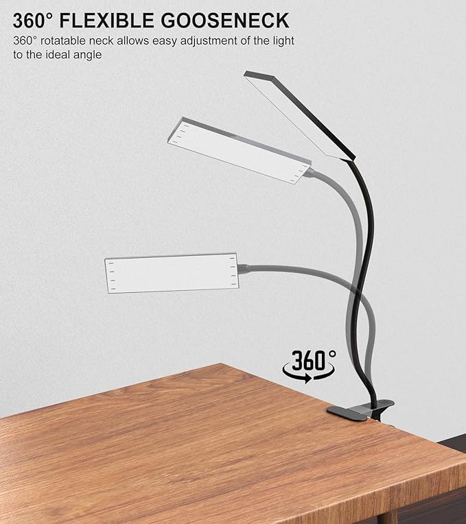 TOPESEL 5W 48 LEDs Dimmable Clip-on Led Desk Lamp, Eye-Care Flexible Gooseneck USB Clamp Reading Lamp, 3 Color Temperature, 14 Brightness Levels Table Lamp, Black - LeafyLoom