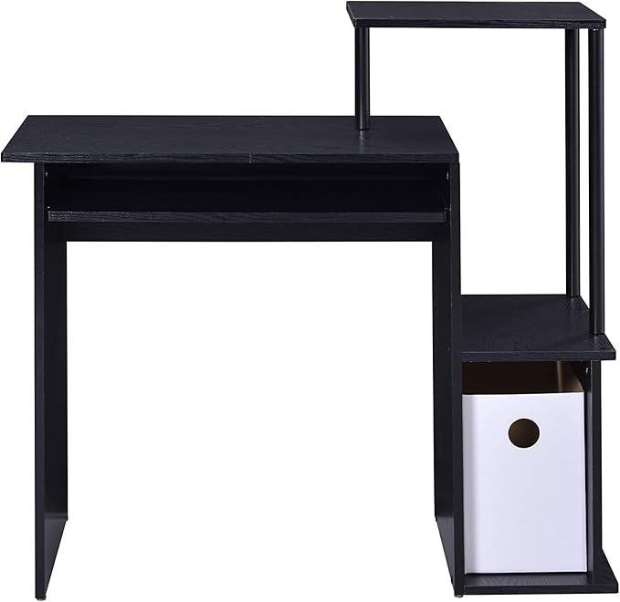 Acme Lyphre Wooden Rectangle Top Computer Desk with Keyboard Tray in Black - LeafyLoom