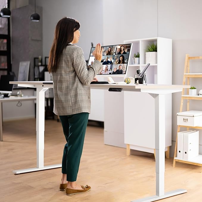 Standing desk bamboo top 72x30, electric. Adjustable height large stand up motorized ergonomic raised computer desk for home office - LeafyLoom