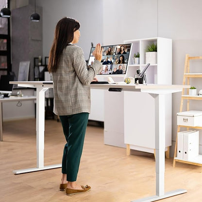 Standing Desk Bamboo top 72×30 - Adjustable Height Large Stand Up - Motorized Ergonomic Raised - Computer Desk for Home and Office - LeafyLoom